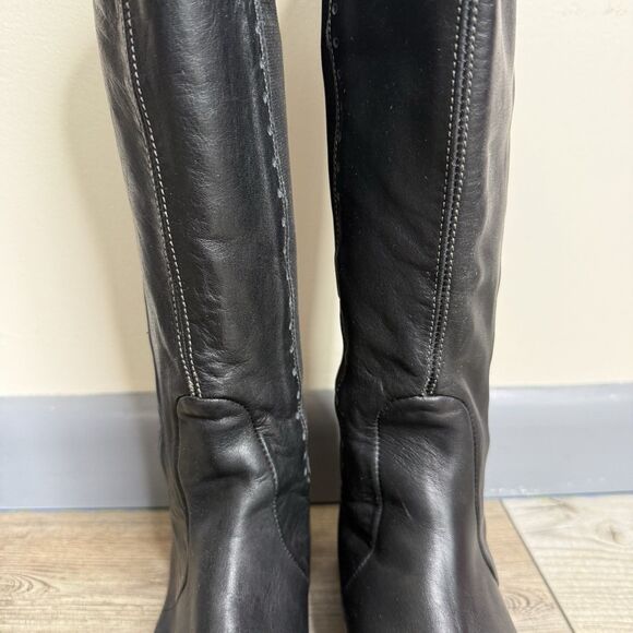 John Fluevog Black Leather Tall Pull-on Riding Boots Womens Size 12 Knee-High - Picture 6 of 12